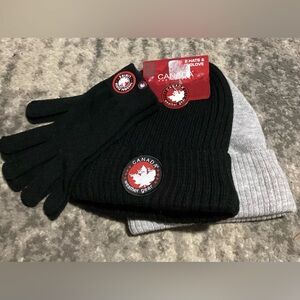 Canada Weather Gear Men’s Beanies (2) Hat & Gloves Set, Black Grey 3 pc. UNISEX